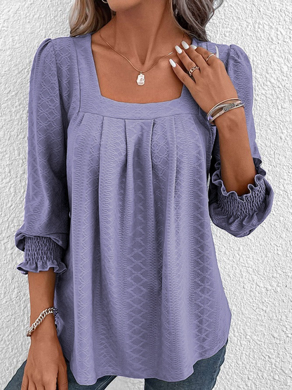 Norvielle Damen Baumwollbluse Eckiger Ausschnitt