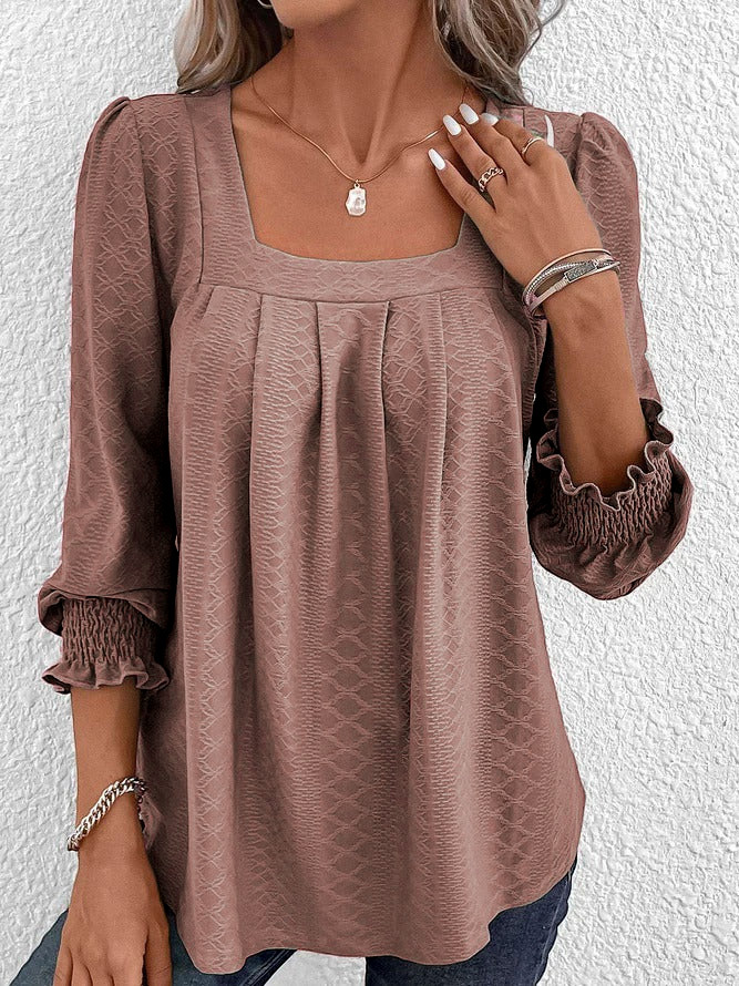 Norvielle Damen Baumwollbluse Eckiger Ausschnitt