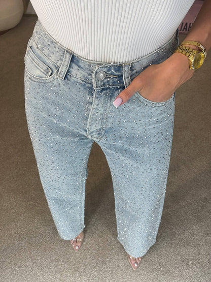 Damen Jeans Glitzer Weite Bein