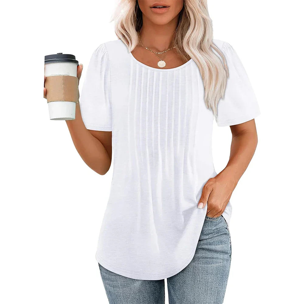 Damen T-Shirt Sommerlich Elegant Baumwolle Weiß - Norvielle