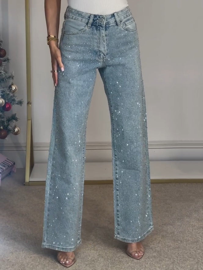 Damen Jeans Glitzer Weite Bein