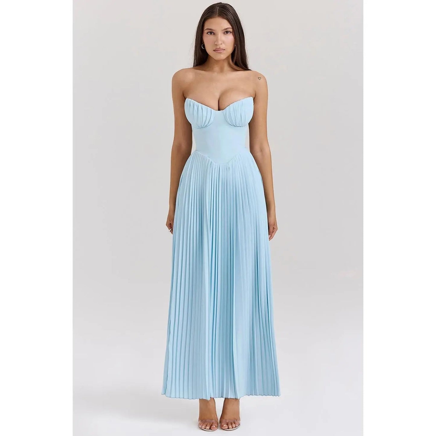 Damen Maxikleid Schulterfrei Seide Schwarz - Norvielle