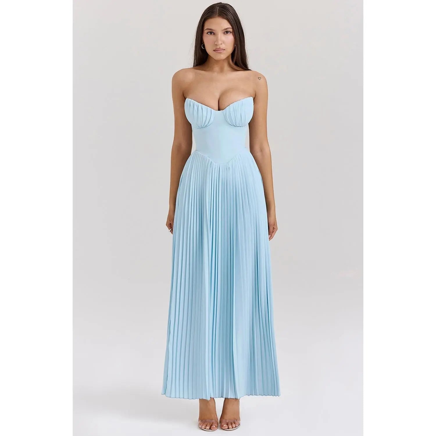 Damen Maxikleid Schulterfrei Seide Schwarz - Norvielle