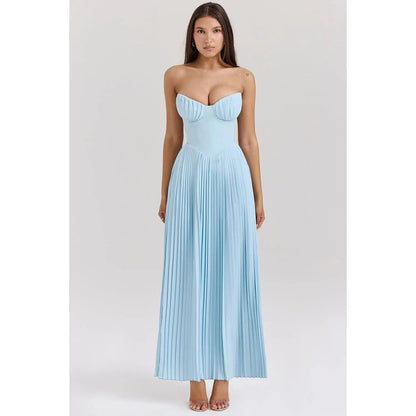 Damen Maxikleid Schulterfrei Seide Schwarz - Norvielle