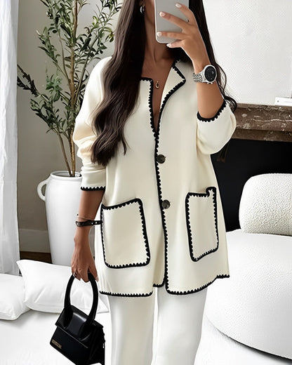 Damen Streetwear Zweiteiler Cardigan Hose Elegant Casual