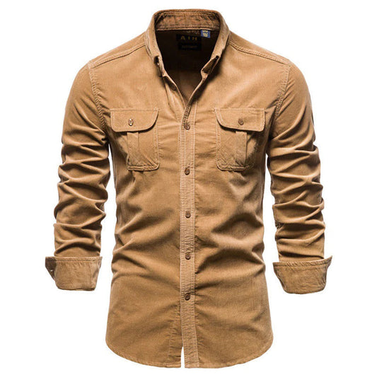 Herren Cordhosen-Hemd Warmes Komfort-Hemd Corduroy Beige - Norvielle