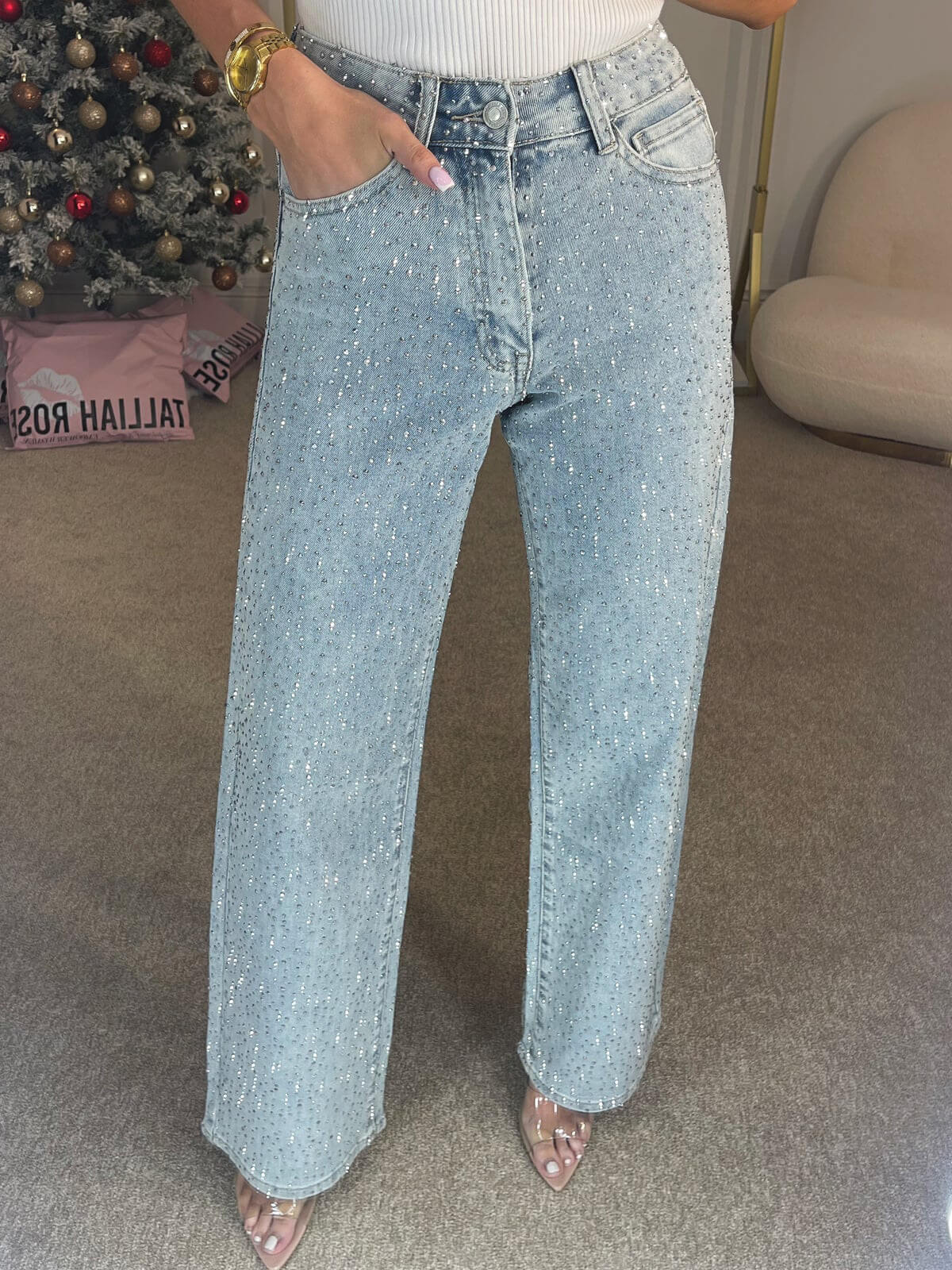 Damen Jeans Glänzend Gerade Form
