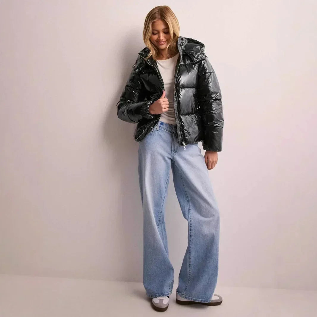 Damen Kurz-Pufferjacke Leicht Glänzend