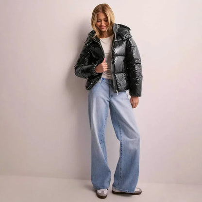 Damen Kurz-Pufferjacke Leicht Glänzend