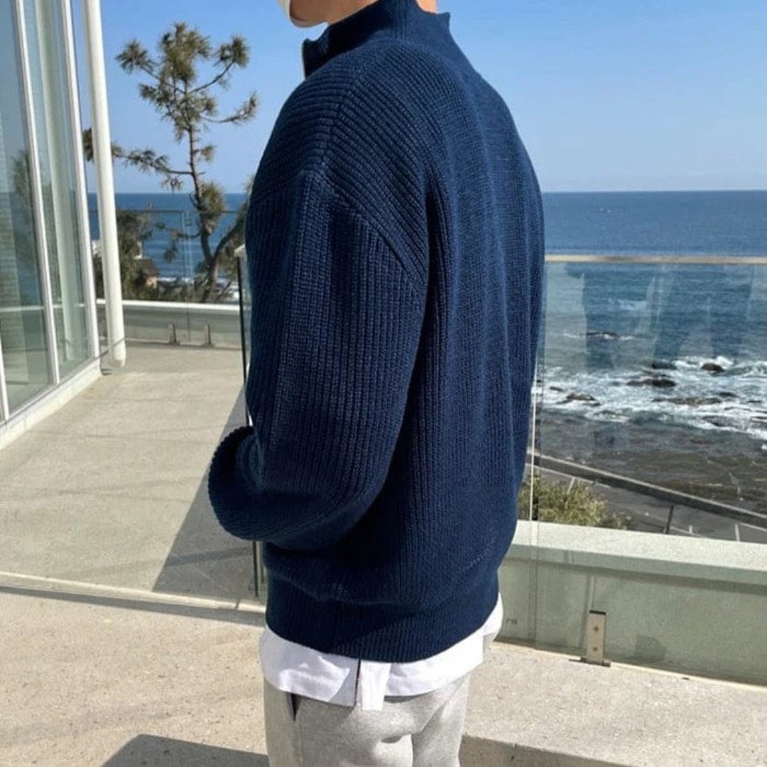 Herren Halbzip Pullover Strukturierter Schnitt Stehkragen