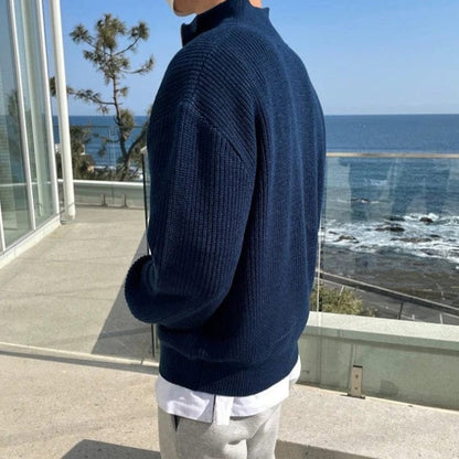 Herren Halbzip Pullover Strukturierter Schnitt Stehkragen