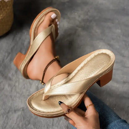 Damen Slip On Sandalen Mit Absatz