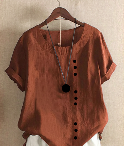 Damen Bluse Kurzarm Zierknöpfe