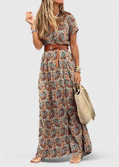 Damen Maxikleid Lässig V-Ausschnitt Boho Stil