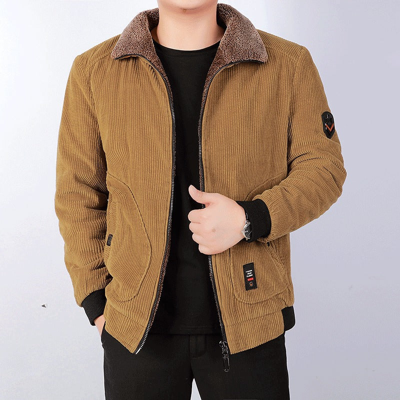 Herren Cordbomberjacke Fleecekraag Gepolstert