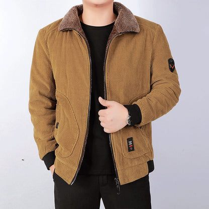 Herren Cordbomberjacke Fleecekraag Gepolstert