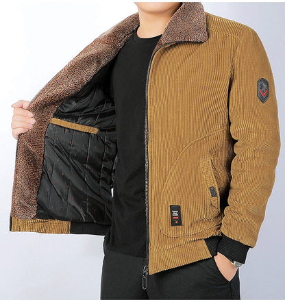 Herren Cordbomberjacke Fleecekraag Gepolstert