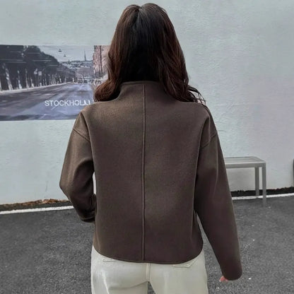 Damen Cropped Jacke Stehkragen Reißverschluss