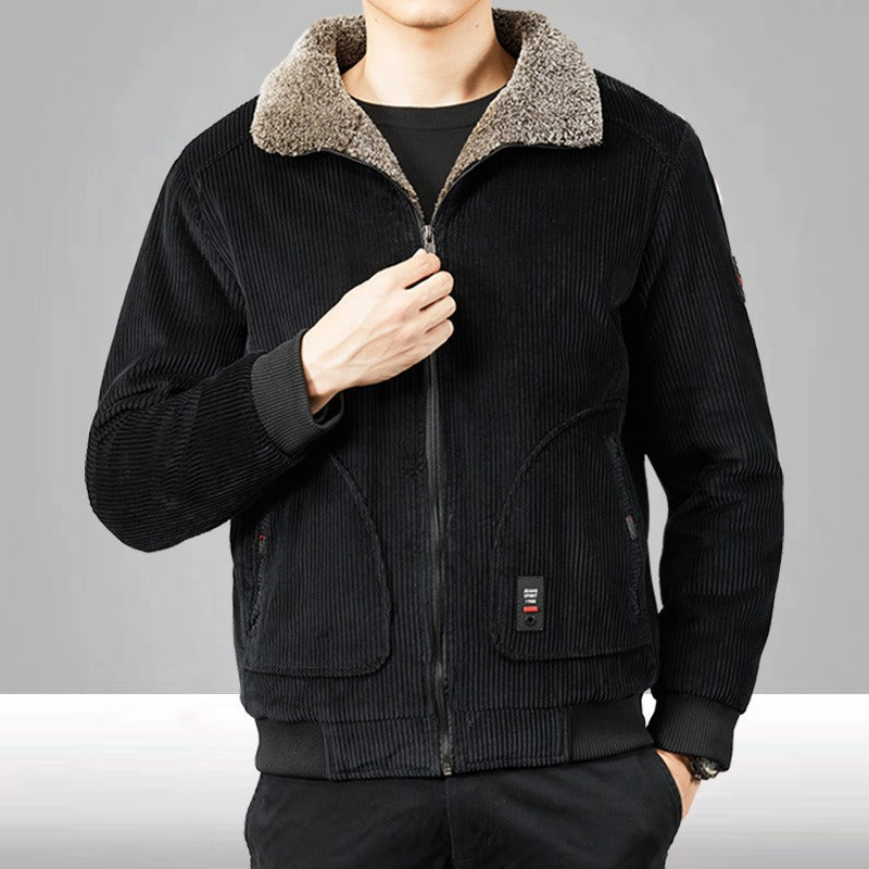 Herren Cordbomberjacke Fleecekraag Gepolstert Schwarz - Norvielle
