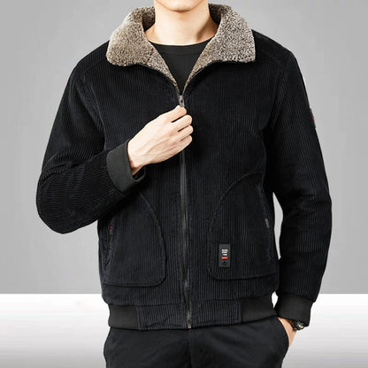 Herren Cordbomberjacke Fleecekraag Gepolstert Schwarz - Norvielle