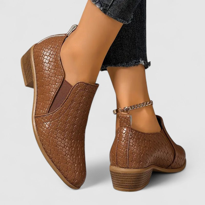 Damen loafers Kroko-Optik Blockabsatz