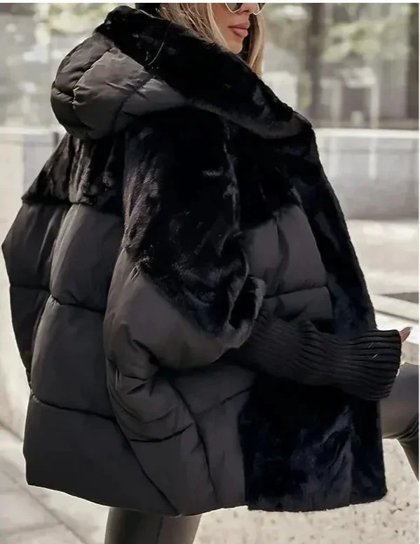 Ivorya Damen Steppjacke Oversized Kunstfellkapuze