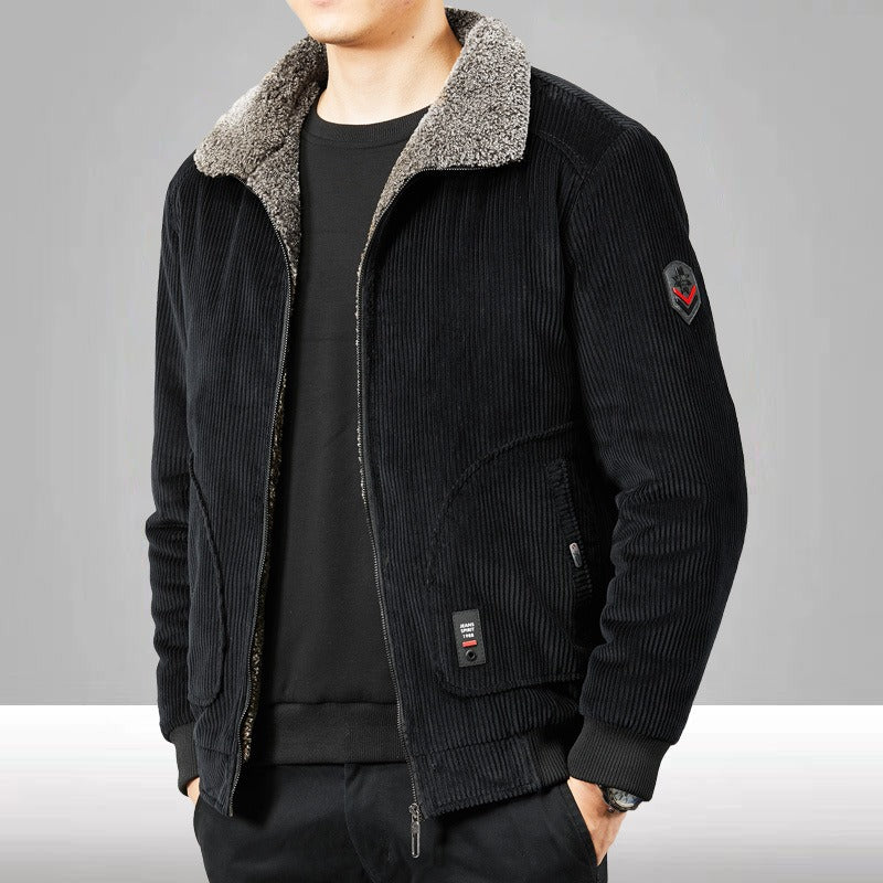 Herren Cordbomberjacke Fleecekraag Gepolstert