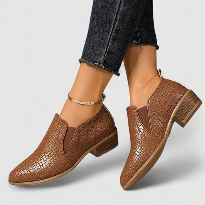 Damen loafers Kroko-Optik Blockabsatz