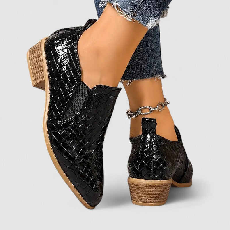 Damen loafers Kroko-Optik Blockabsatz