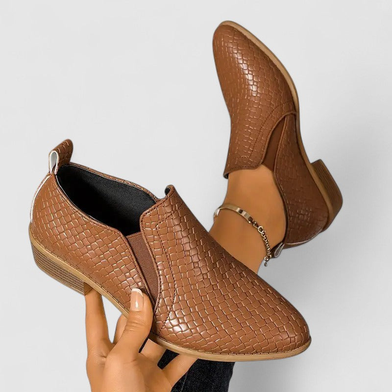 Damen loafers Kroko-Optik Blockabsatz