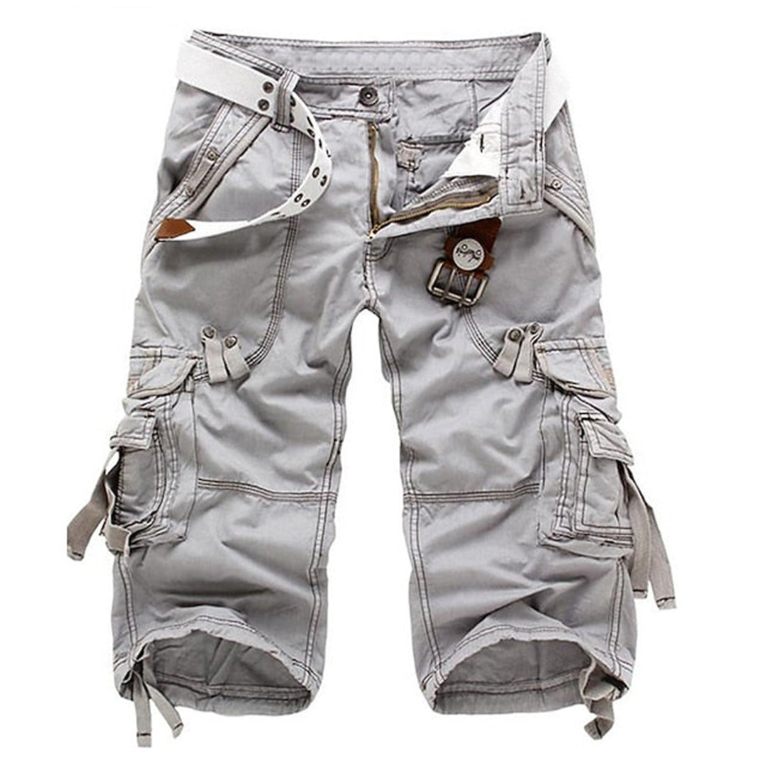 Herren Cargo-Shorts Multi-Taschen Gürtel Baumwolle Beige