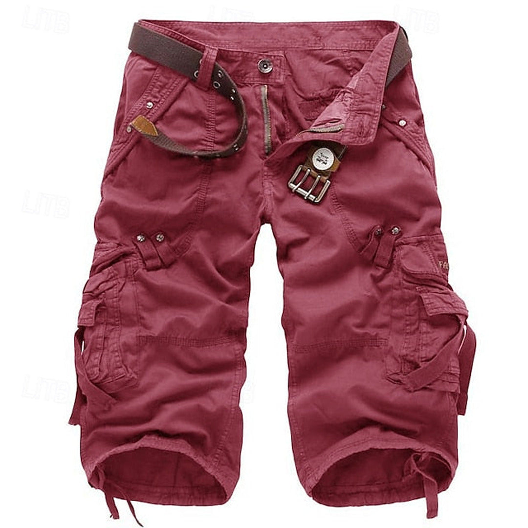 Herren Cargo-Shorts Multi-Taschen Gürtel Baumwolle Beige - Norvielle