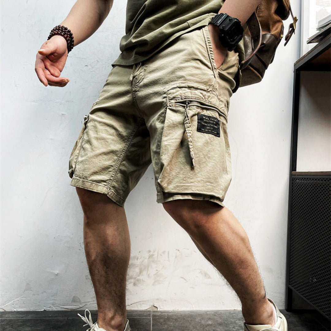 Herren Cargo-Shorts Kordelzug Multi-Taschen Beige - Norvielle