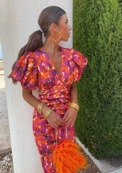 Damen Sommerkleid Bedruckt Midi Puffärmel - Norvielle