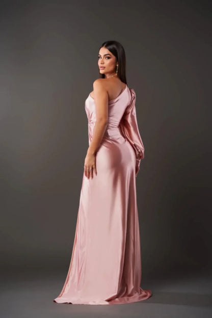 Asymmetrisches Damenabendkleid Satin One-Shoulder mit Schlitz