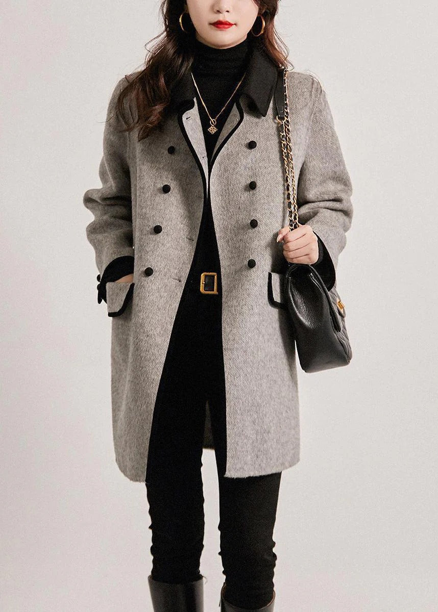 Norvielle Damen Trenchcoat Wollmischung Tailliert Doppelreihig