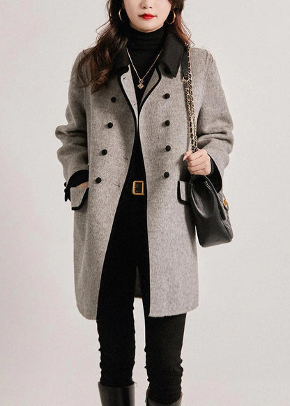 Norvielle Damen Trenchcoat Wollmischung Tailliert Doppelreihig