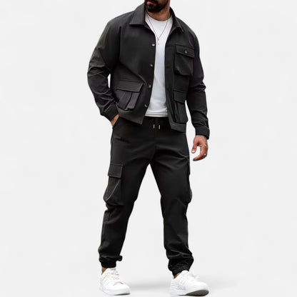 Herren Arbeitshemd & Jogger Set mit Kordelzug und Multi-Taschen