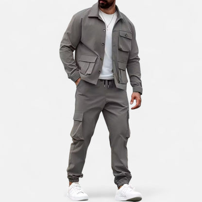 Herren Arbeitshemd & Jogger Set mit Kordelzug und Multi-Taschen