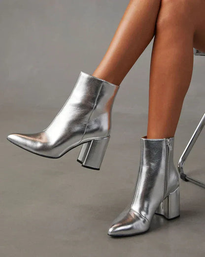 Damen Stiefeletten Kunstleder Spitz Schwarz - Norvielle