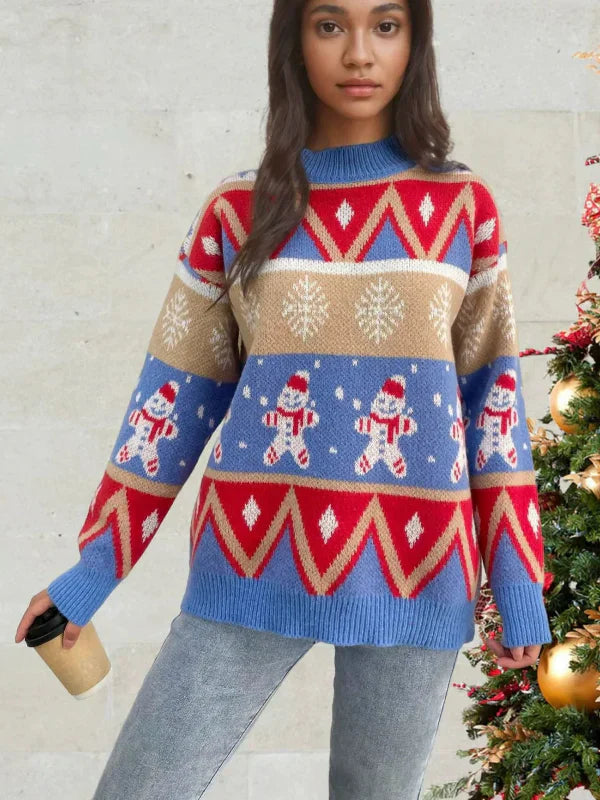 Damen Strickpullover Wollmischung Rundhalsausschnitt Festliches Muster - Norvielle