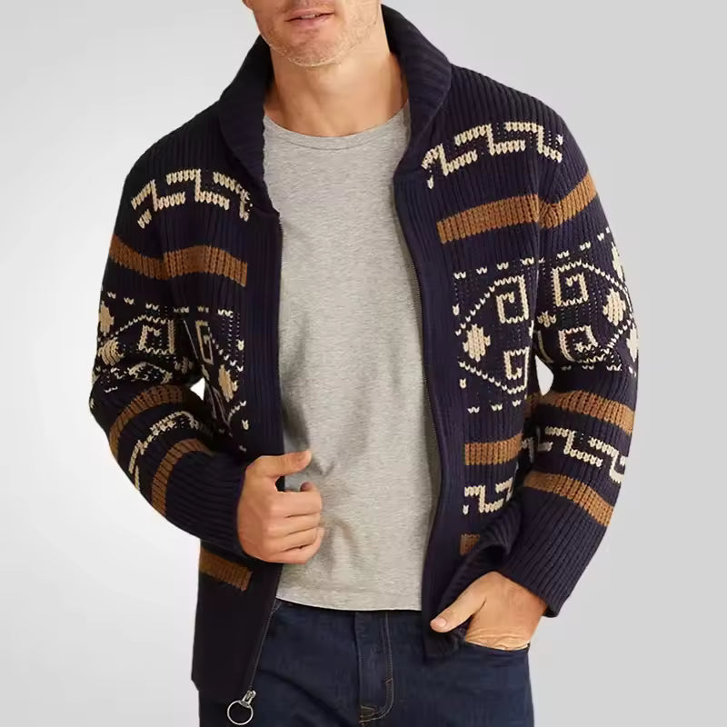 Herren Strickcardigan Tribal Muster Reißverschluss Anthrazit - Norvielle