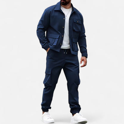 Herren Arbeitshemd & Jogger Set mit Kordelzug und Multi-Taschen