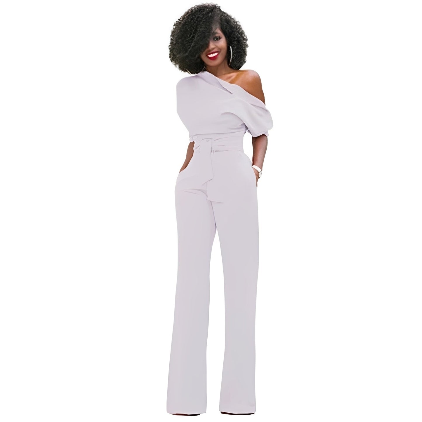 Damen Schulterfreier Jumpsuit Stoff