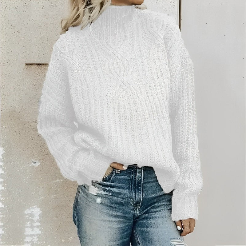 Damen Grobstrickpullover Hochkragen Uni-Farbe - Norvielle