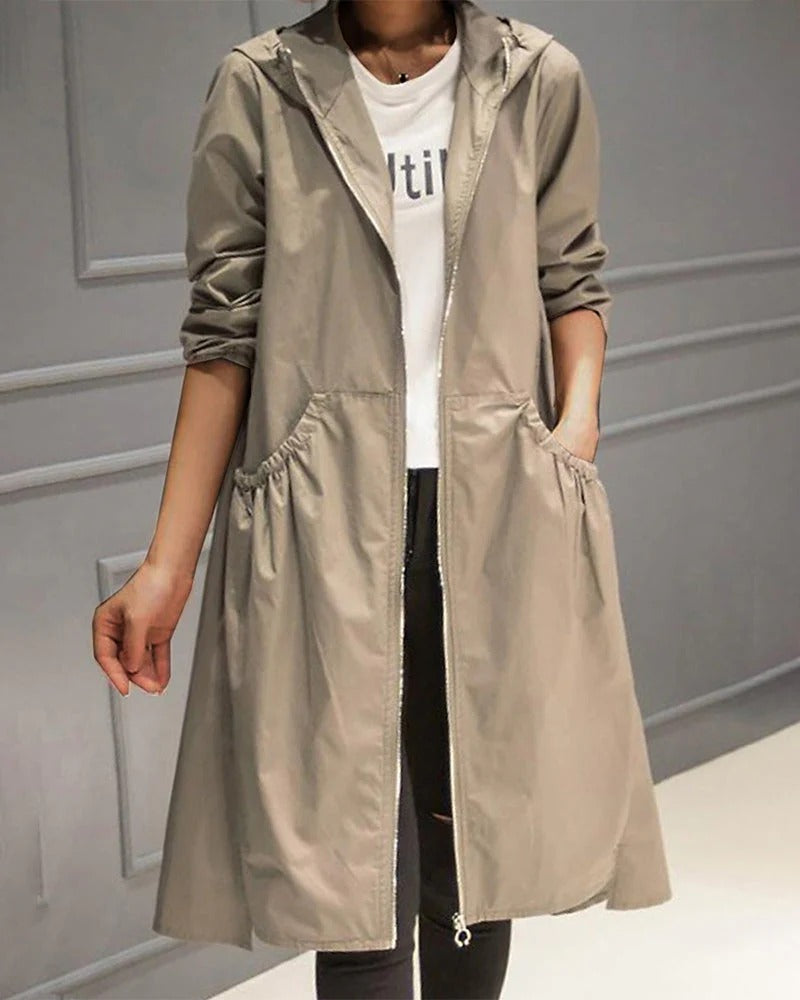 Trenchcoat Damen Wasserdicht mit Kapuze Schwarz - Norvielle