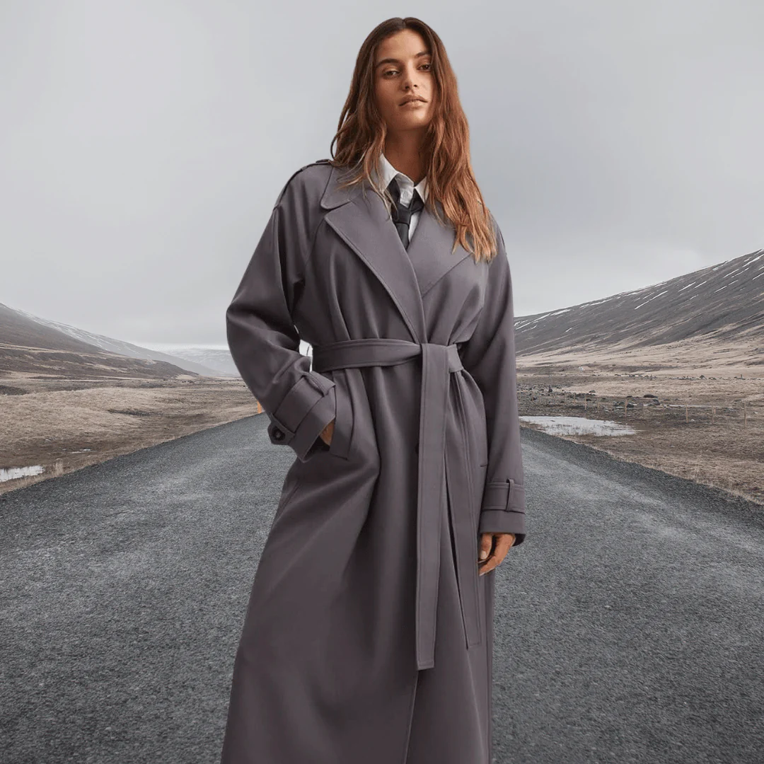 Damen Trenchcoat Wollmischung Lockere Passform