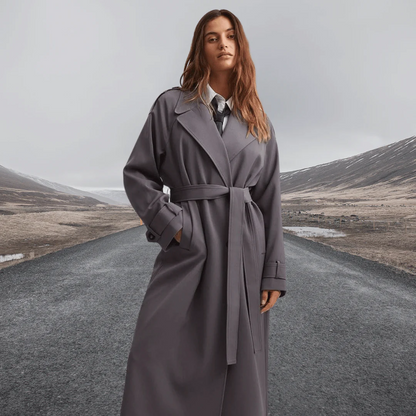 Damen Trenchcoat Wollmischung Lockere Passform