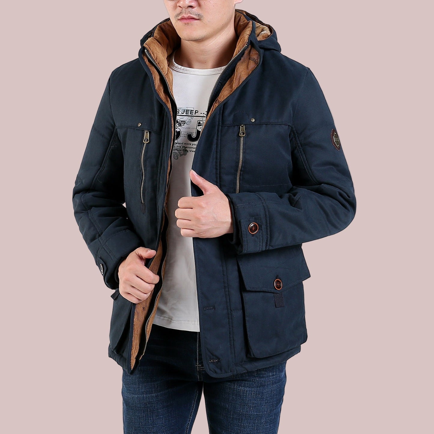 Herren Parka Mid-Length Gepolstert Isoliert Schwarz - Norvielle