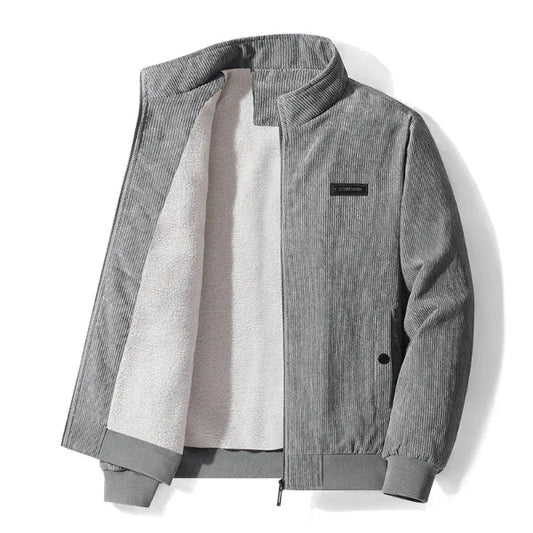 Herren Baumwollcord-Jacke Fleece-Futter Stehkragen Schwarz - Norvielle